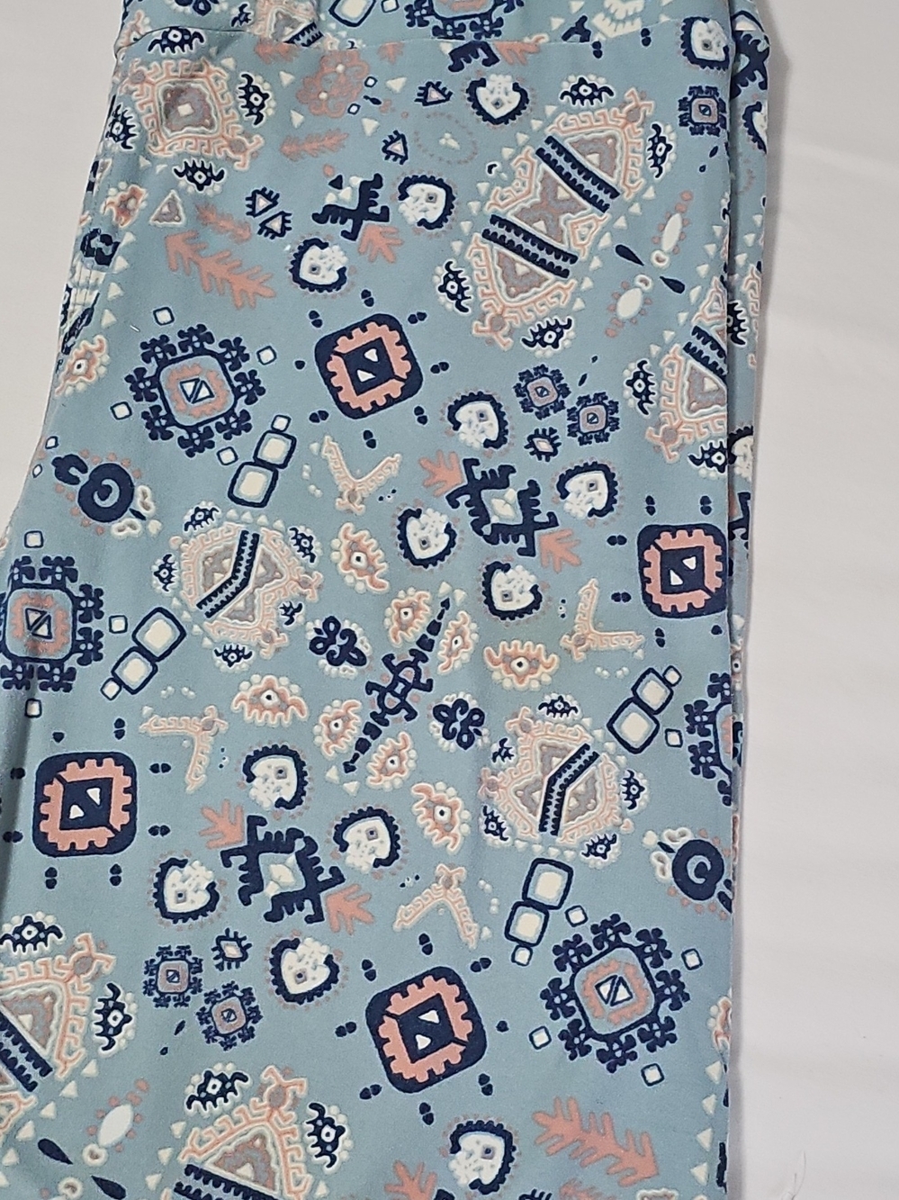 LuLaRoe Light Blue Patterned Leggings with Pink and Navy Accents